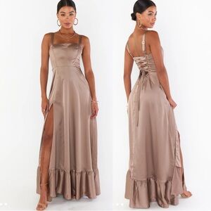 Elegant Satin Brown Maxi Dress